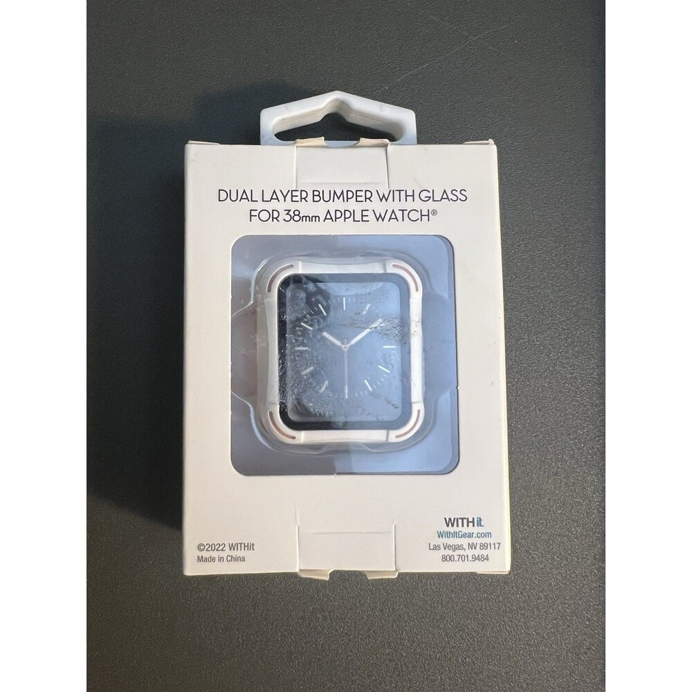 WITHit Dual Layer Protective Bumper with Glass for 38mm Apple Watch-  NEW IN BOX